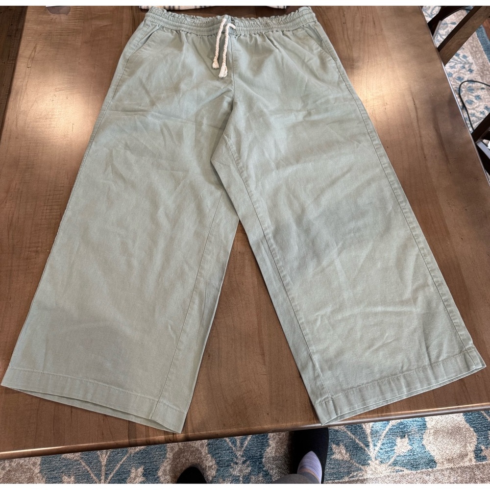 JCrew Factory wide leg linen drawstring pants in light green size 16